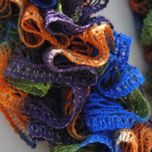 Crochet Blue and Orange Ruffle Scarf/New - Picture 3 of 3